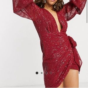 ASOS DESIGN sequin deep plunge wrap dress